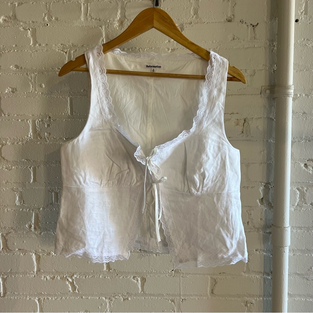 Reformation Rosalie White Linen Top